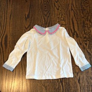 Jacadi Long Sleeve White and Blue Tee with Classic Collar